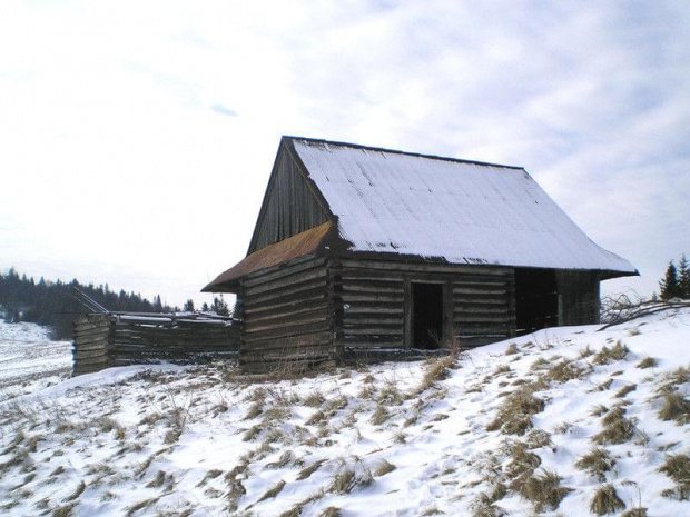 Gorce - niszczejące szałasy na polanie Podskały #góry #gorce #beskidy #zima