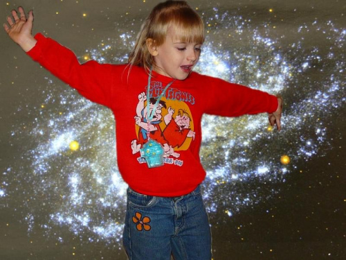 Taniec Konstancji na tle galaktyki M 33, w której spiralnych ramionach rodzą się nowe gwiazdy. #dzieci #galaktyki