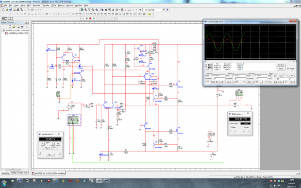 Symulacja wzmacniacza avt2762 1p v1 50v 125W working