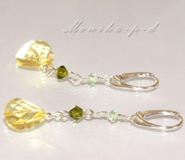 732. SWAROVSKI jonquil, olivine i chrysolite - kolczyki 6cm
największy kryształ (jonquil) 14mm
najmniejszy 4mm
bigle - srebro