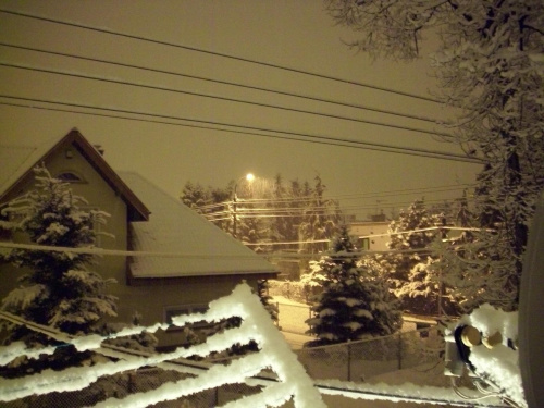 Zima - wieczorne intensywne opady śniegu z 14.03.2010 - zdjęcie w trybie nocnym #Zima #Warszawa #śnieg #Wawer