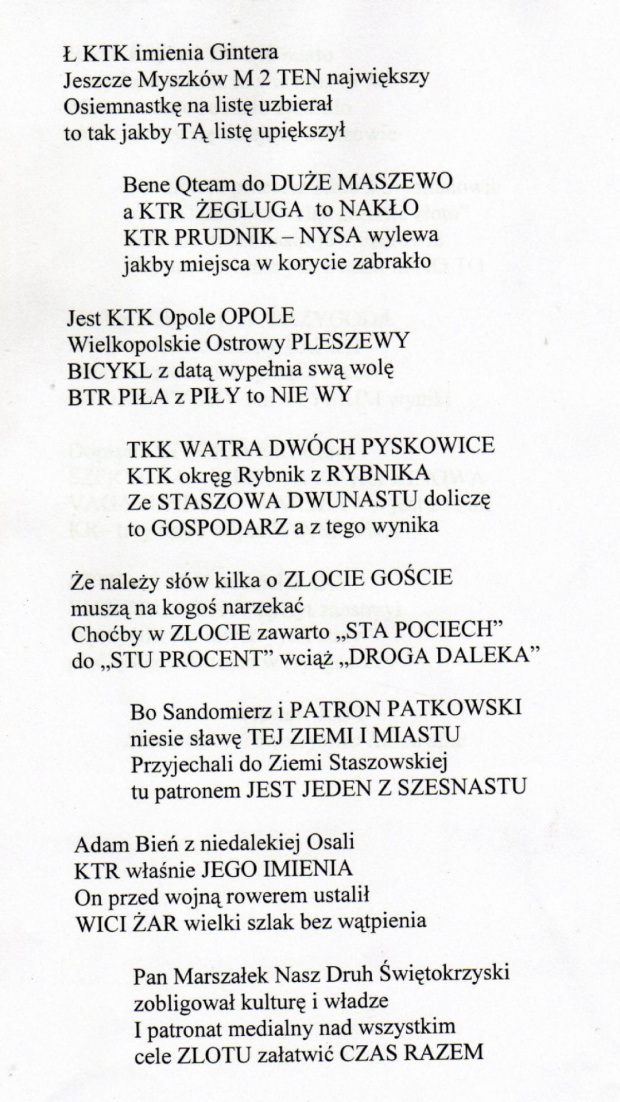 Wiersz okolicznościowy Wiesława Kota #PttkStaszów