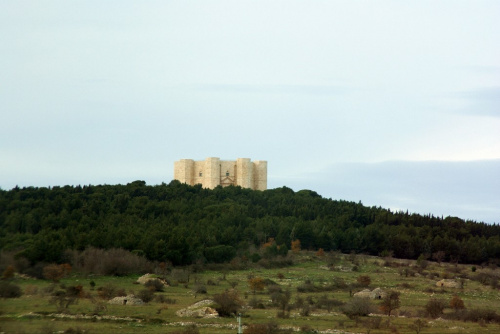 Castel del Monte usytuowany jest na niskim wzgórzu na wysokości 540 m. n.p.m., w Andrii.