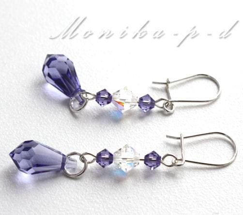 791. SWAROVSKI krople, bicone tanzanite i crystal AB- kolczyki 5cm
samo srebro