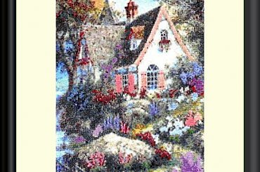 haft krzyżykowy, obrazek #HaftKrzyżykowy #rękodzieło #RobótkiRęczne #ogród #kwiaty #dom #domek