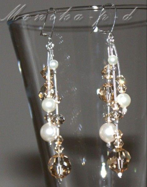 848K. SWAROVSKI Golden Shadow i Cream Pearls mix - kolczyki 7cm