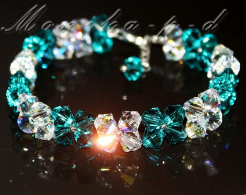 847. SWAROVSKI blue zircon i crystal AB - bransoletka 18cm