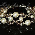 848. SWAROVSKI Golden Shadow i Cream Pearls mix - bransoletka 18cm