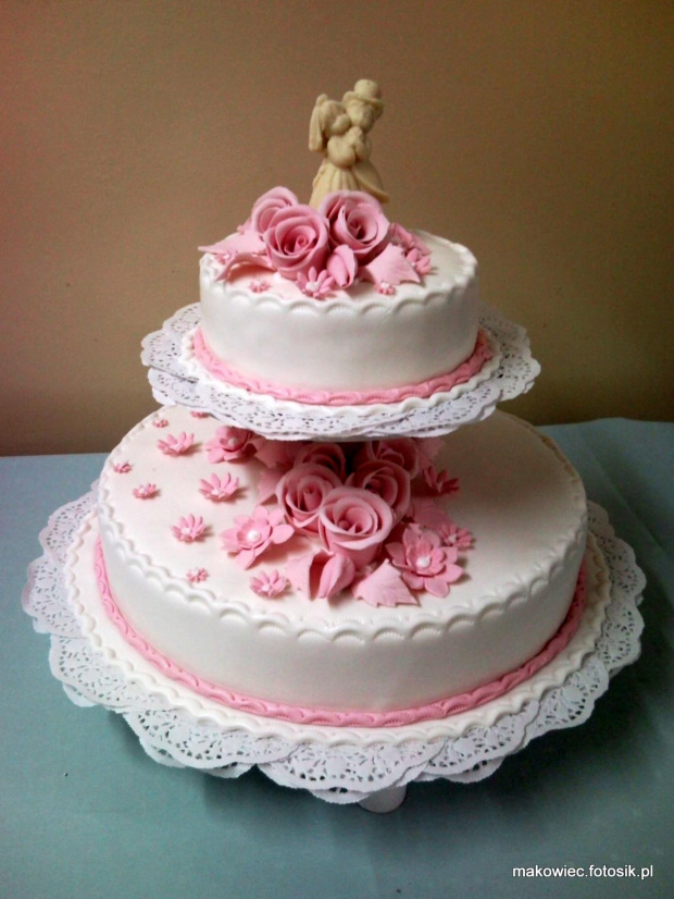 5-6 kg tort weselny biało- różowy #wesele #róż #róże #kwiaty #tort