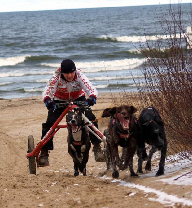 Trening mojej czwórki na plaży w Sobieszewie.