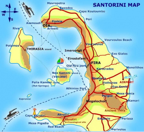 mapa wyspy Santorini