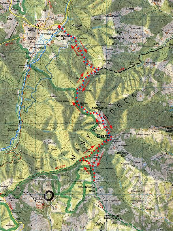 Mapka traski na Gorc #mapa #góry #beskidy #gorce #gorc