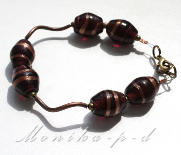 618B. Lampwork beczułki ze złotym podmuchem na rurkach kręconych antyalergicznych - bransoletka 18-19cm
beczułki 16/17mm