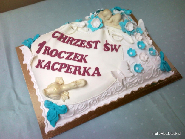 Torcik na chrzciny i urodziny Kacperka #Chrzciny #urodziny #tort #kaczuszka #poduszka